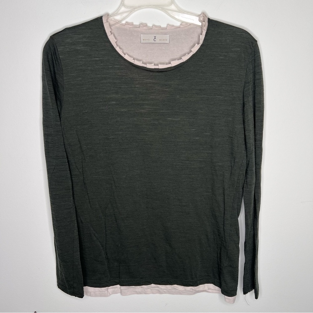 Whyci Milano Women Black Wool Nylon Long Sleeve Shirt Top‎ Size EU 42 (US 8) C9